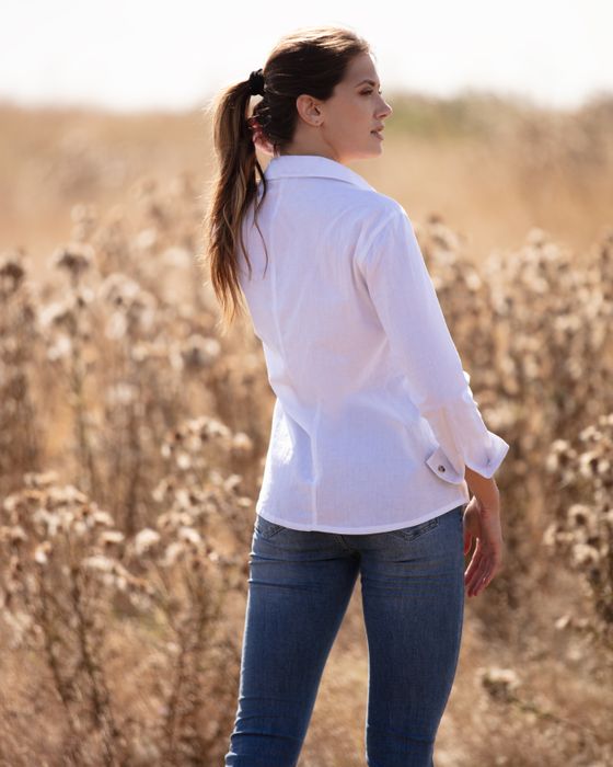 White Cotton Shirt with Liberty print Trim