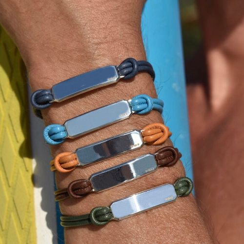 Silver ID Leather Cord Bracelet