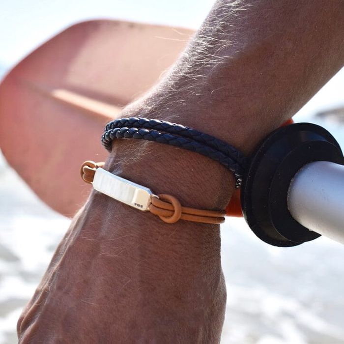 Silver ID Leather Cord Bracelet