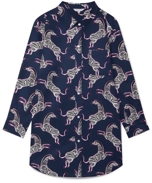 Women's Organic Cotton Nightshirt - Pink Zebra on Navy