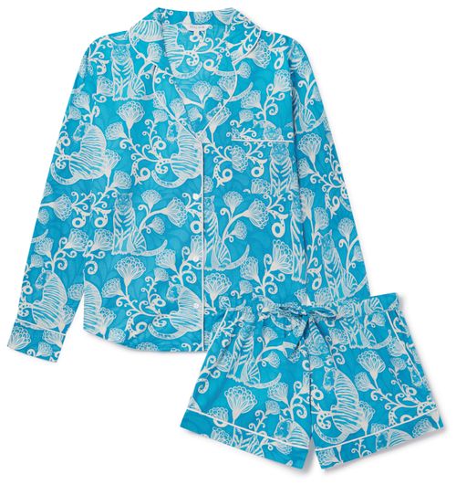 Women's Organic Cotton Long Sleeve Pyjama Short Set - Tiger & Florals