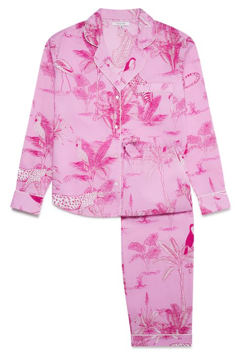 Women's Organic Cotton Pyjama Trouser Set - Pink Botanical Jungle