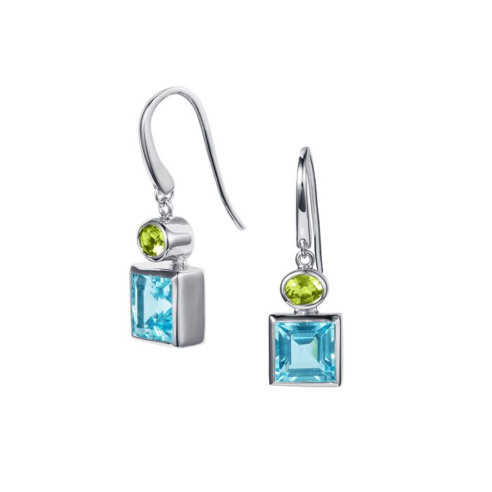Forget-Me-Not Blue Topaz & Peridot Silver Earrings