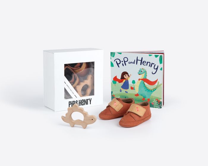 Babi Bootie Gift Set - Dinosaur Tan