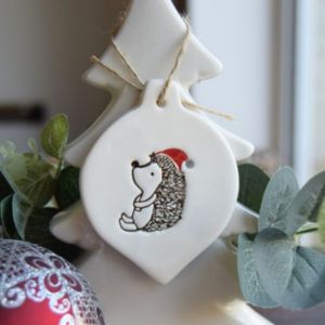 Hedgehog with Santa hat bauble