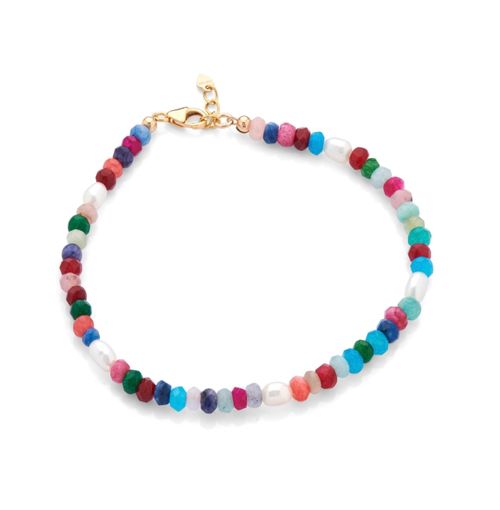 Gemstone and freshwater pearl gold vermeil bracelet