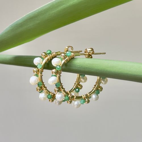 Pearl & Jade Mini Bobble Hoops