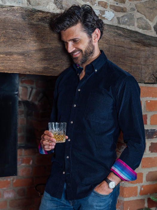 Dark Navy Cord Shirt - Kenyan Kikoy Detailing