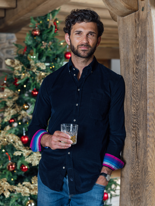 Dark Navy Cord Shirt - Kenyan Kikoy Detailing