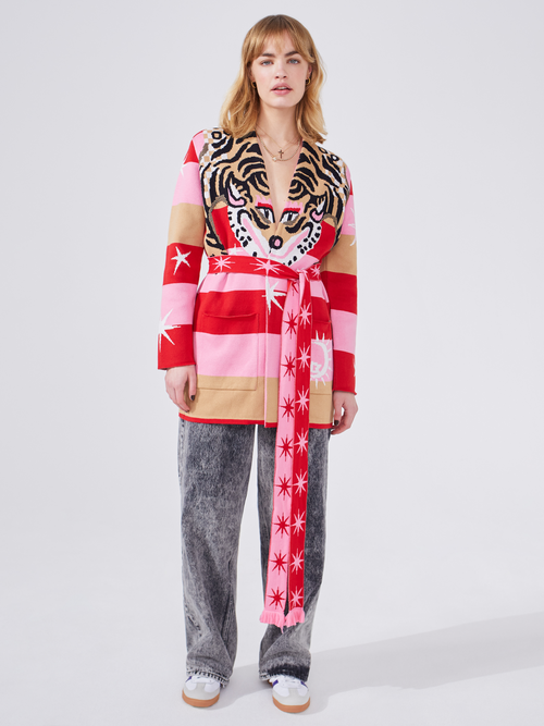 Tiger Stripe Jacquard Cardigan Pink