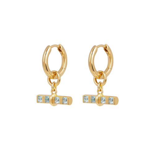 Blue Topaz T - Bar Pendant Hoops