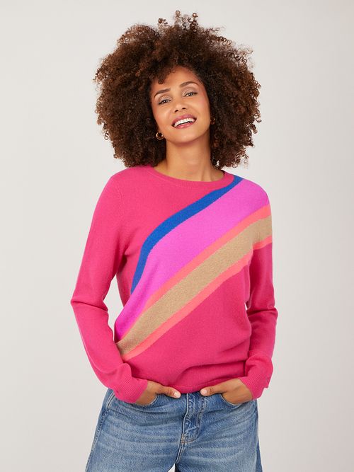 Edie Pink Cabaret Rainbow Stripe Cashmere Jumper