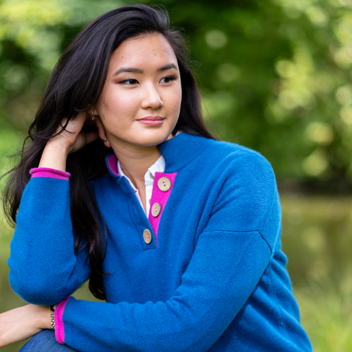 High Collar Jumper in Cashmere and Merino