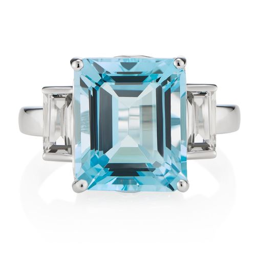 Andalusian Octagon White Topaz & Blue Topaz White Gold Ring