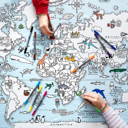 colour-in world map tablecloth