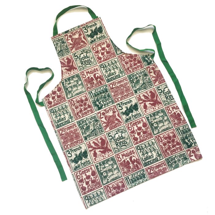 12 days of Christmas lino cut print organic cotton kitchen range
