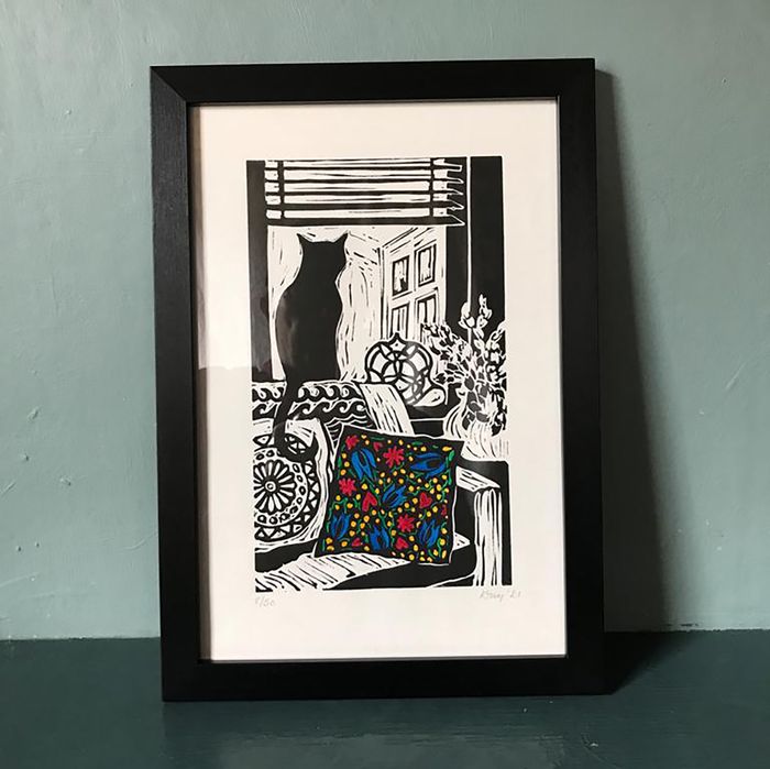 The Non-Adventures of Lockdown Cat, limited edition lino cut prints