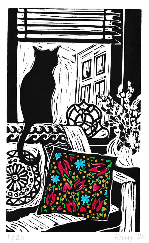 The Non-Adventures of Lockdown Cat, limited edition lino cut prints