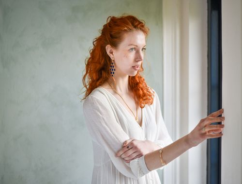 Gold Plated Sterling Silver Chandelier Earrings with Natural Gemstones  - Lapis Lazuli