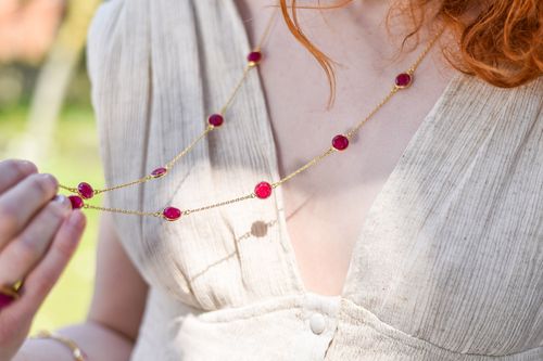 Ruby Quartz Gemstone Necklace in Gold Plated Sterling Silver