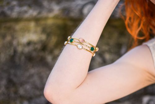 Green Onyx Gemstone Bangle in Gold Plated Sterling Silver