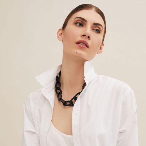 Short oval link Buffalo horn necklace - Black