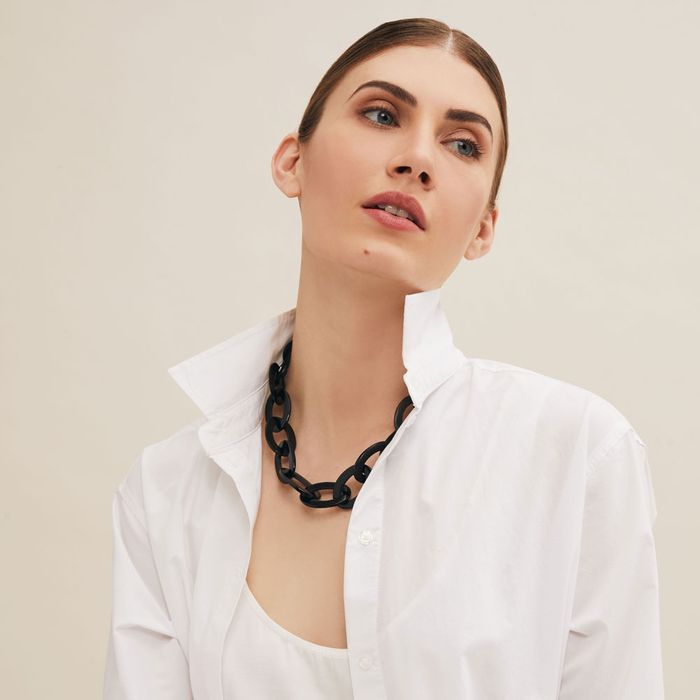 Short oval link Buffalo horn necklace - Black