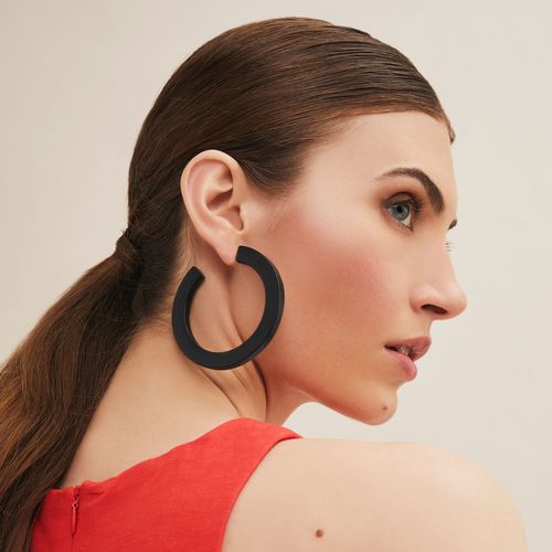 Large Black wood Hoop earring