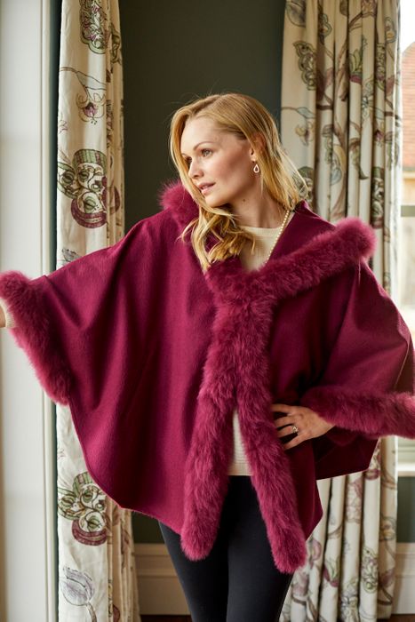 Fur Trimmed Cape with Hood