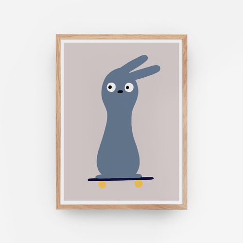 Skateboarding Bunny Poster Print | 30cm x 40cm | Pea