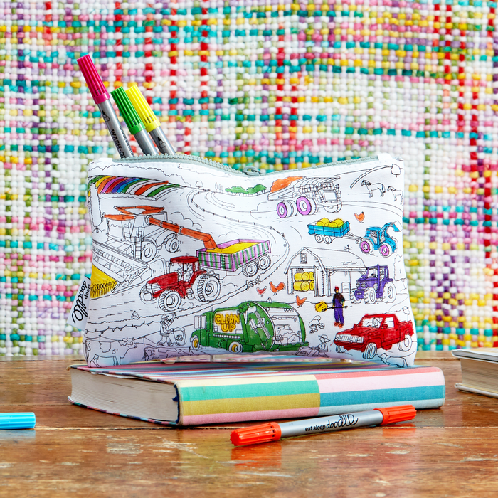 Colour-in Pencil Case - Cars, Trucks & Tractors