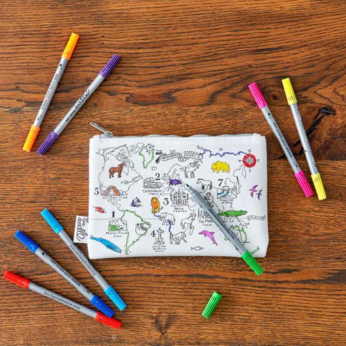 Colour-in Pencil Case - World Map