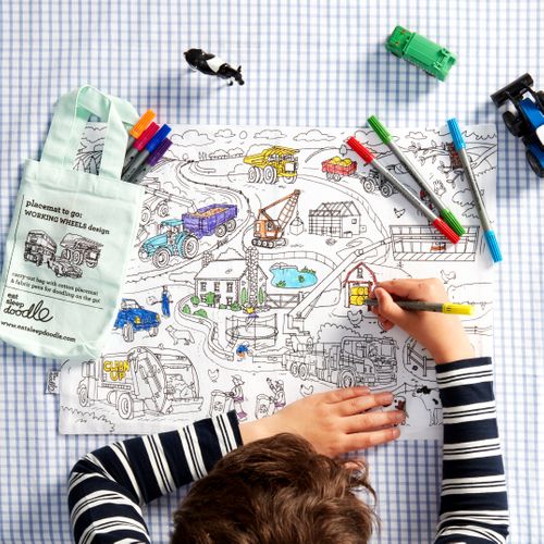Colour-in Placemat to Go - Cars, Trucks & Tractors