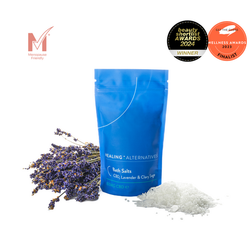 SLEEP EASY CBD BATH SALTS. LAVENDER & CLARY SAGE. 200G.