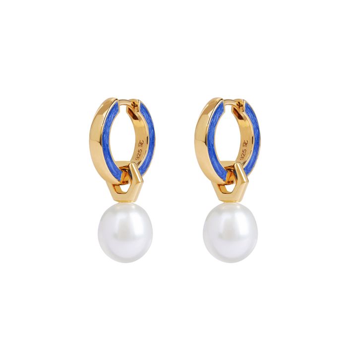 Lapis Blue Aura Hoops & Pearl Pendants