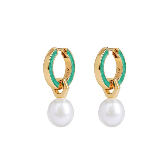 Chrysoprase Green Aura Hoops & Pearl Pendants