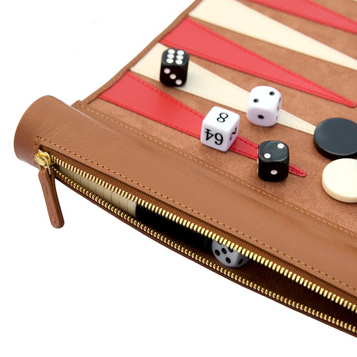 Leather travel backgammon set