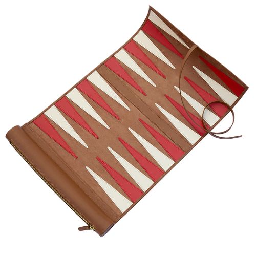 Leather travel backgammon set