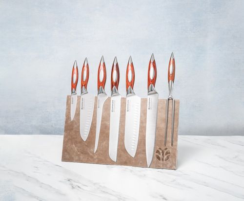 Classic 7 Piece Set with Leather Magnetic Knife Block