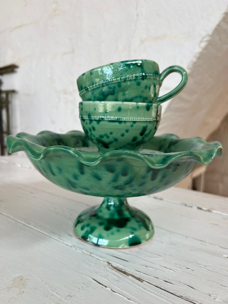 Speckled Sea Green Fruit Bowl & Teacup