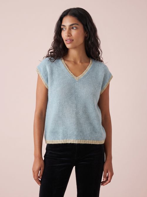 Maddie V-Neck Knitted Tank Top with Lurex Trim