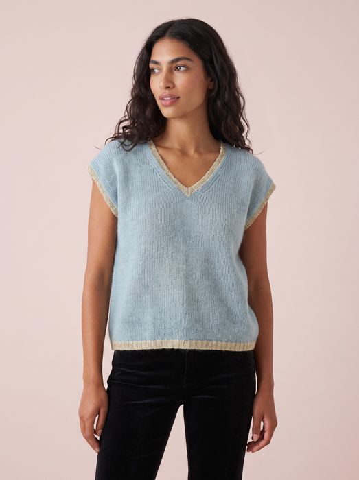 Maddie V-Neck Knitted Tank Top with Lurex Trim