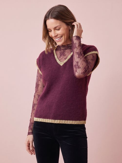 Maddie V-Neck Knitted Tank Top with Lurex Trim