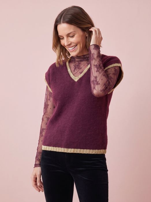 Maddie V-Neck Knitted Tank Top with Lurex Trim
