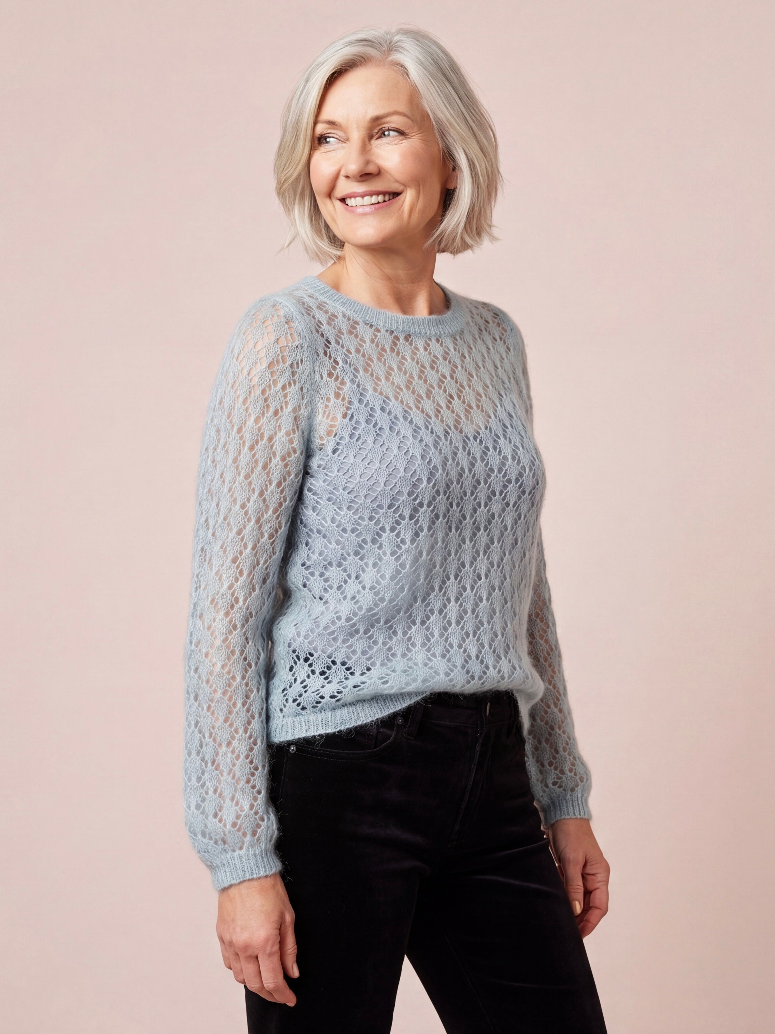 Olivia Pointelle Mohair & Merino Knit Top - Full Sleeves