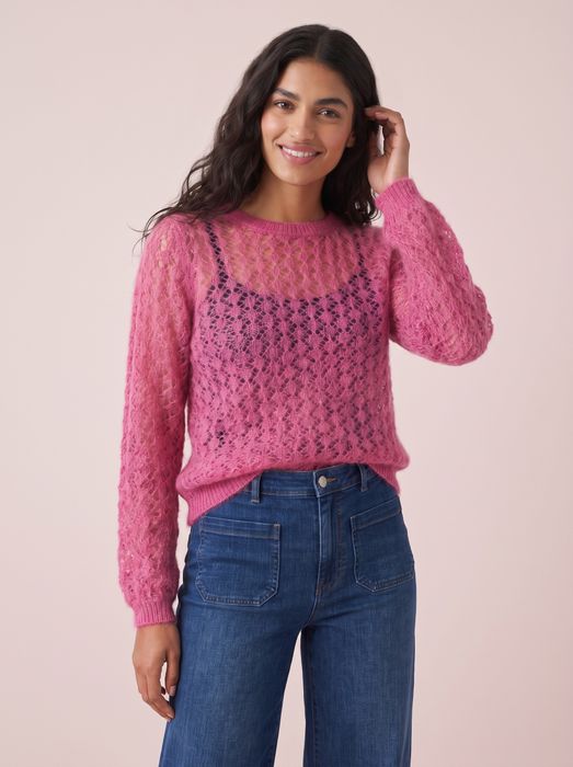Olivia Pointelle Mohair & Merino Knit Top - Full Sleeves