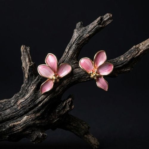 Pink Flower Petal Studs