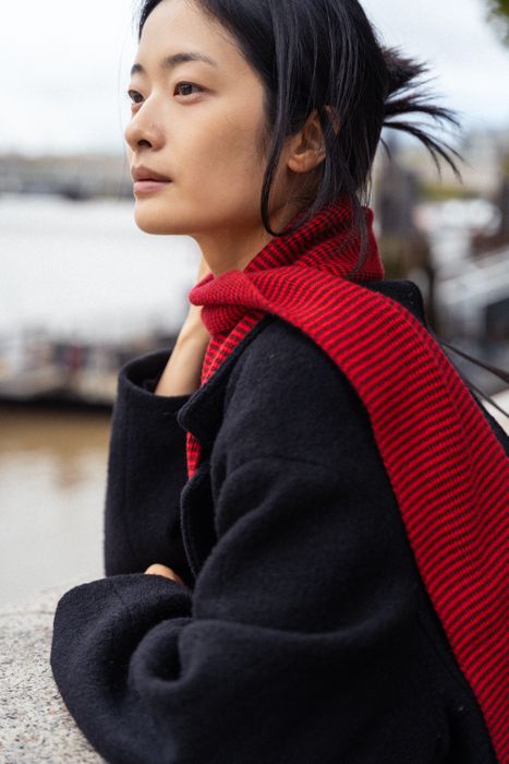 Red & Dark Red Stripey Cashmere Scarf