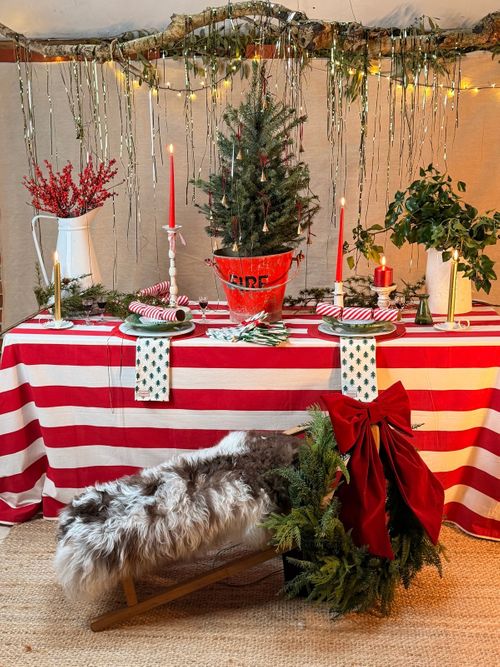 Red and White Stripe Tablecloth