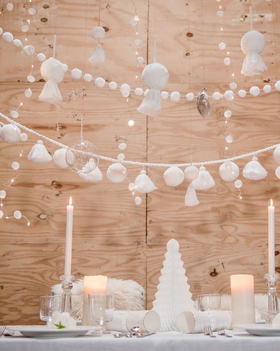 Pom Pom White Christmas Garlands